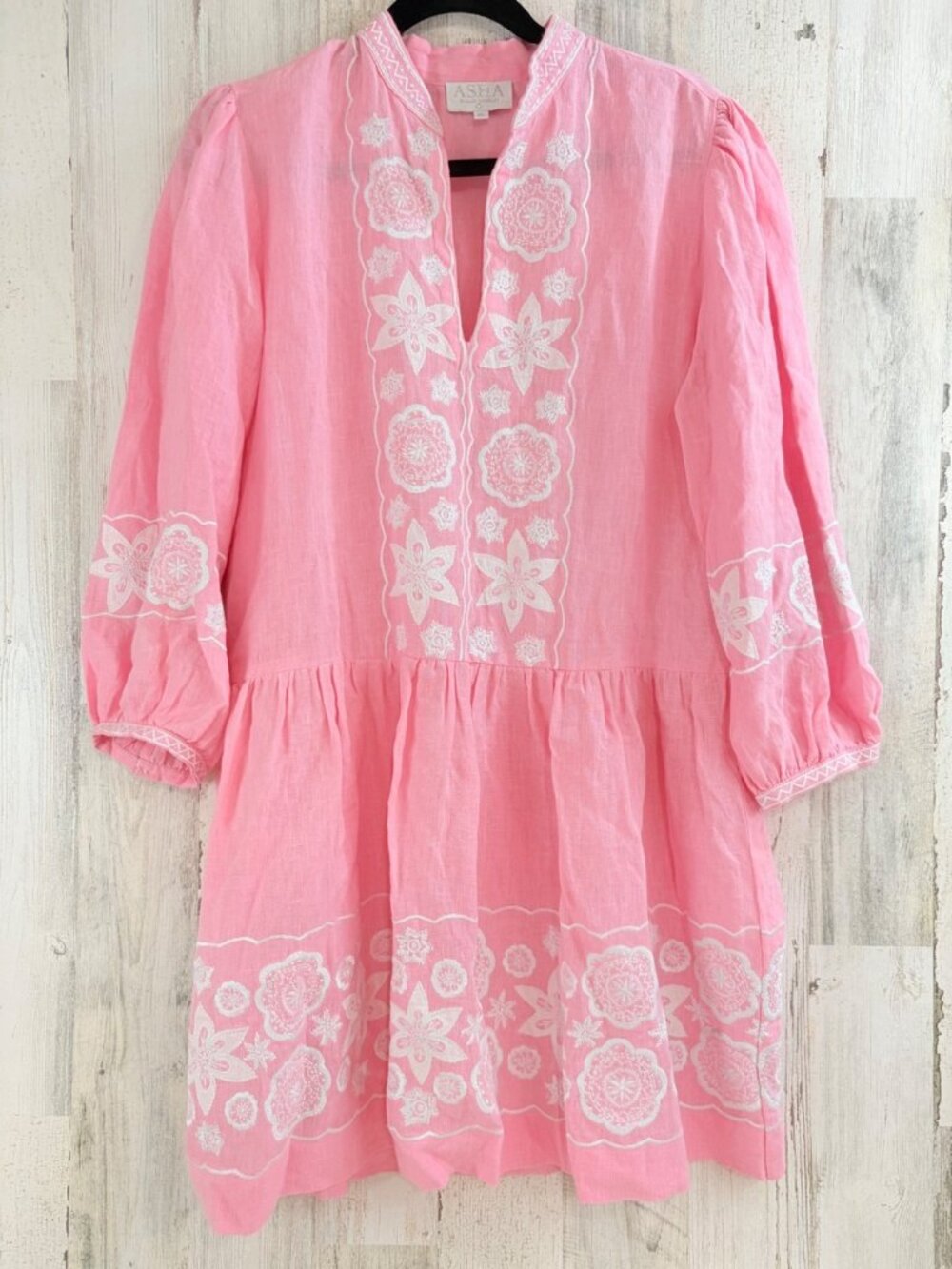 Asha by Ashley McCormick Sz XL Linen Dress Pink White Caftan
